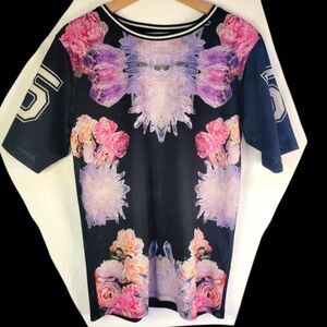 Topshop Crystals And Flowers Graphic Perforated Tee